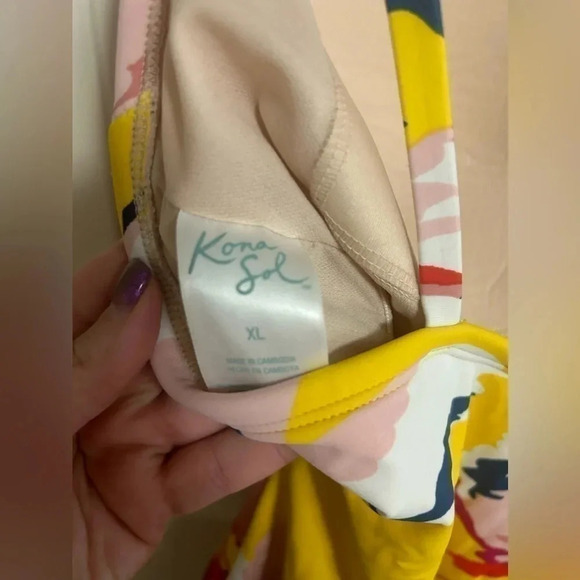 Kona Sol Cinch Tie Front Floral One Piece Swimsuit XL - Picture 4 of 4